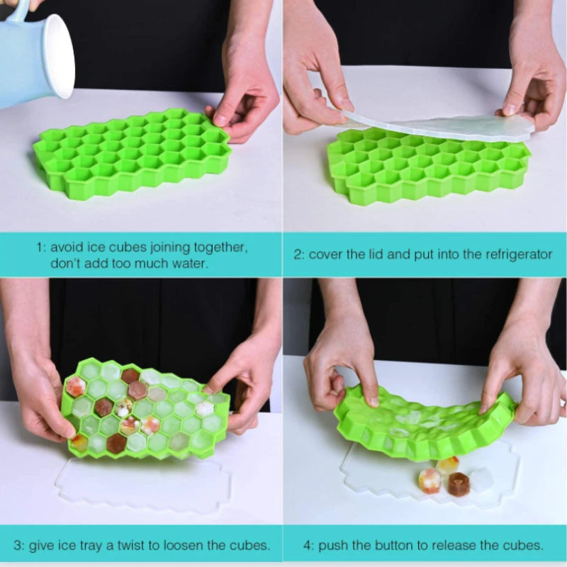 Bac à glaçons en silicone amovible 37 cases, avec couvercle amovible en silicone